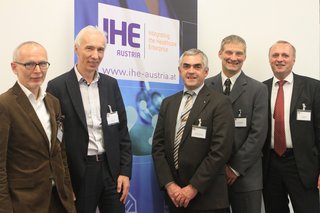 v.l.n.r.: Manfred Müllner (GF-Stv. FEEI), Herwig Loidl (WKÖ, FV UBIT), Alexander Schanner (NÖ Landeskliniken-Holding), Jürgen Brandstätter (CodeWerk), Hubert Eisl (ELGA GmbH)